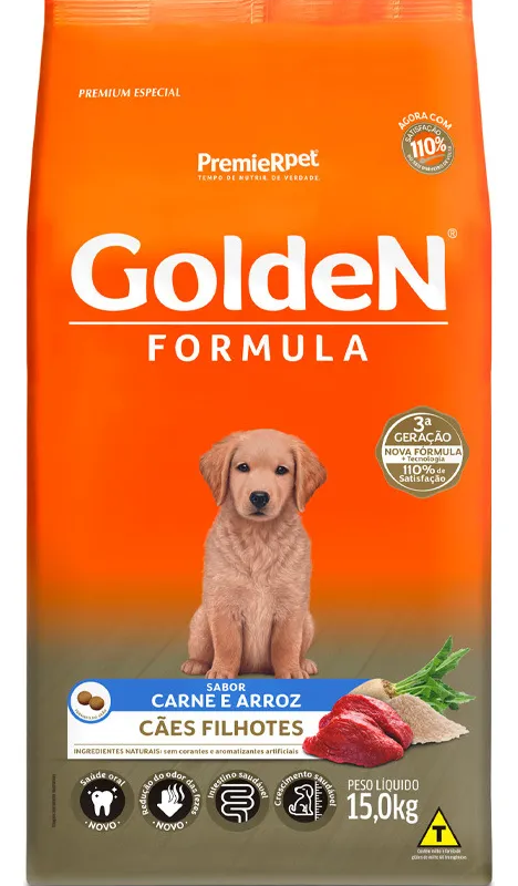 GOLDEN FILHOTE PORTE GRANDE 15 KILOS CARNE E ARROZ